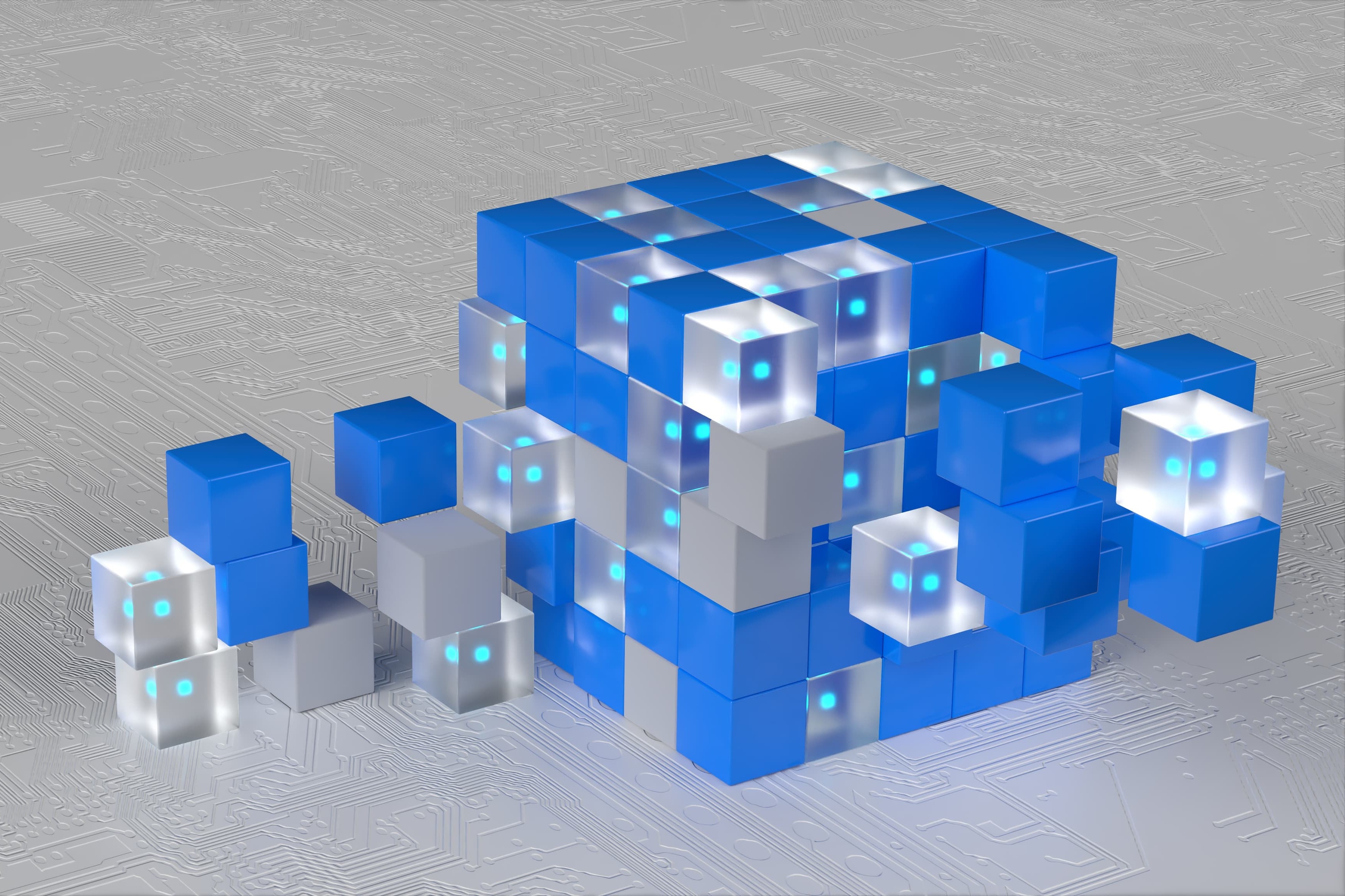 Digital transformation concept shown in clear and blue cubes